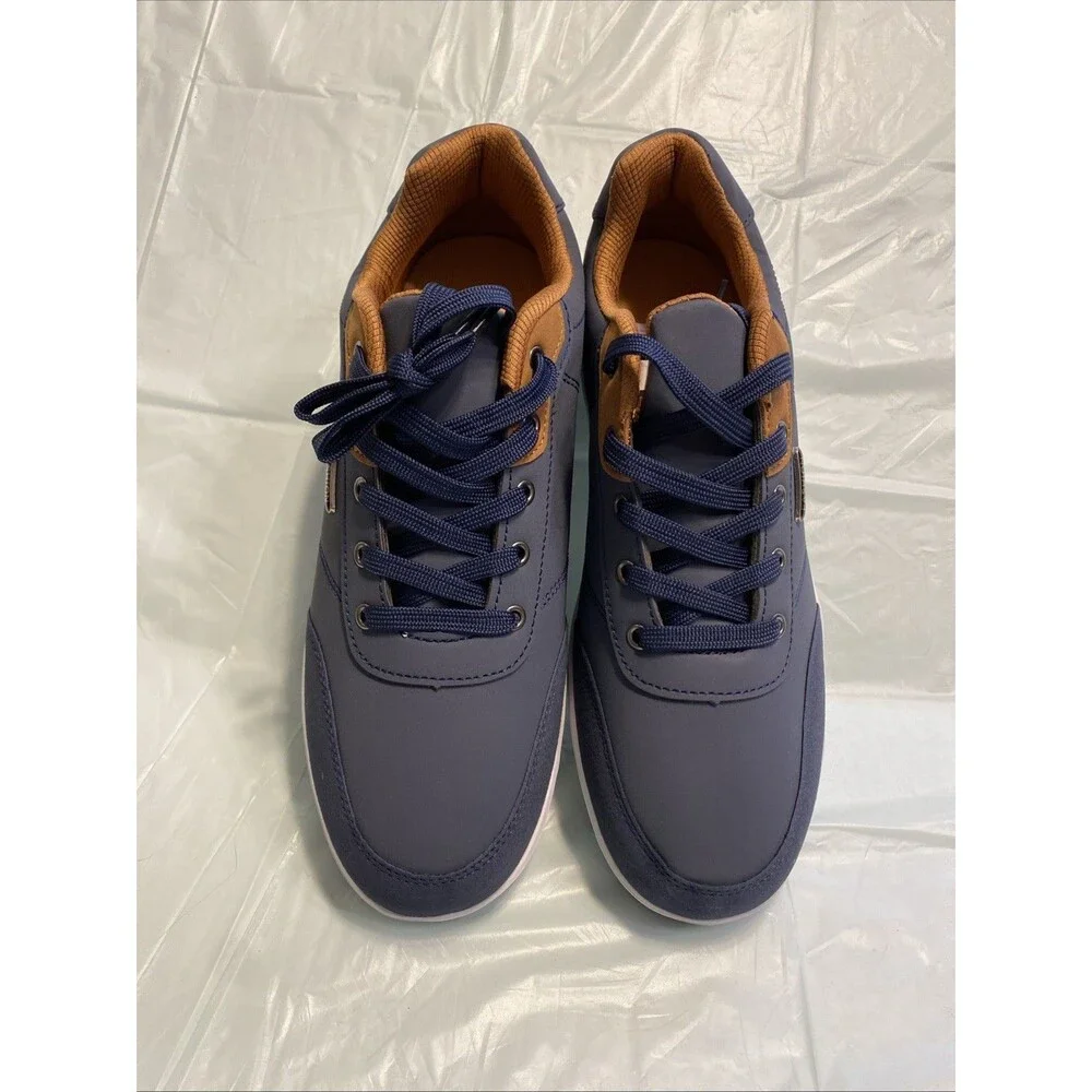 New Men’s Fashion Tennis Shoes Sneakers Tan and Navy New Size 44 Us Size 11